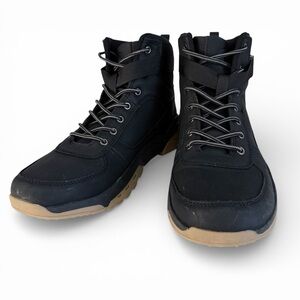 RESERVED FOOTWEAR Black Mid-Top Sneaker Boots Side Buckle Urban Casual 9.5